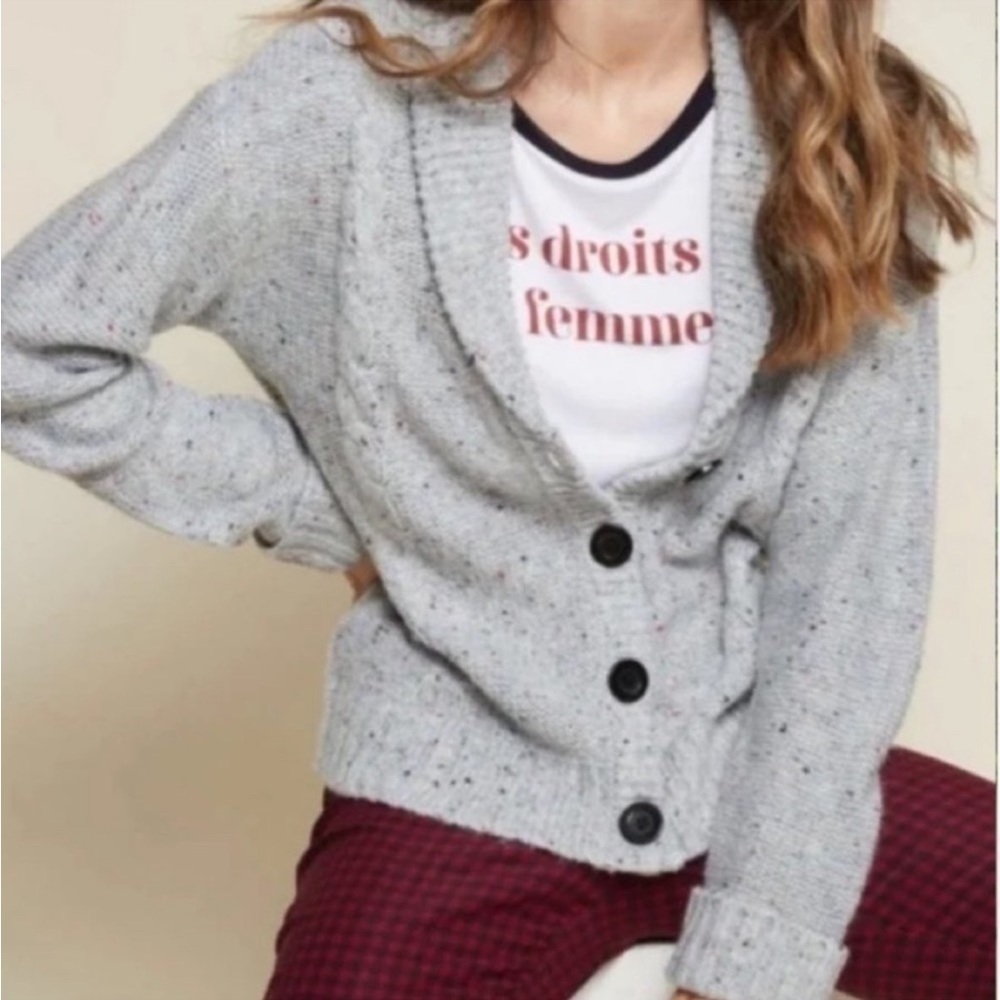 Modcloth Cozy Moment Gray Speckled Sweater Cardigan Alpaca Size M